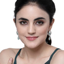 Rhodium-Plated Sea Green & White American Diamond studded Quirky Shaped Drop Earrings