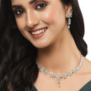 Rhodium-Plated Silver Toned Star Sea Green American Diamond Studded Necklace Earrings Jewellery Set