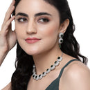 Rhodium-Plated Green Cubic Zirconia Studded Necklace with Earrings Jewellery Set