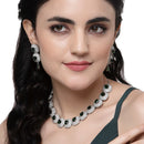 Rhodium-Plated Green Cubic Zirconia Studded Necklace with Earrings Jewellery Set