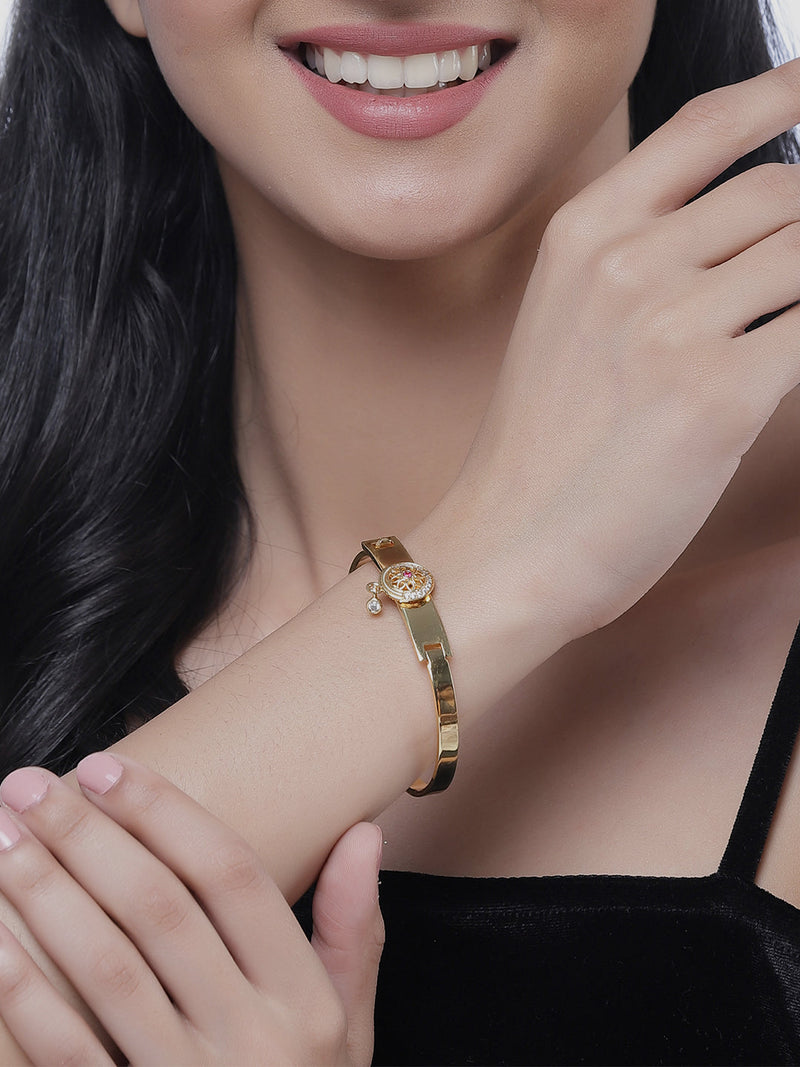 Gold Plated Minimal Design Butterfly & Drop CZ Studded Cuff Bracelet Set of 2