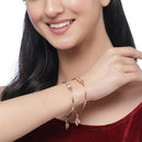 Rose Gold-Plated Dangling Leaf Charm White Cubic Zirconia Stone studded Bangle Bracelets (Set Of 2)