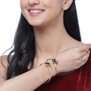 Gold-Plated Round Shaped Emerald Green Cubic Zirconia Stone Studded Bangle Bracelets (Set Of 2)