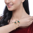 Gold-Plated Round Shaped Emerald Green Cubic Zirconia Stone Studded Bangle Bracelets (Set Of 2)