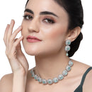 Rhodium-Plated Sea Green Cubic Zirconia Studded Necklace with Earrings Jewellery Set