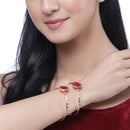 Gold-Plated Round Shaped Ruby Red Cubic Zirconia Stone Studded Bangle Bracelets (Set Of 2)