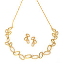 Gold-Plated White American Diamond Studded Oval Shaped Necklace with Earrings Jewellery Set