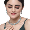 Rhodium-Plated Sea Green Cubic Zirconia Studded Necklace with Earrings Jewellery Set