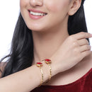 Gold-Plated Round Shaped Ruby Red Cubic Zirconia Stone Studded Bangle Bracelets (Set Of 2)