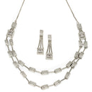 Rhodium-Plated White American Diamond Studded Charismatic Necklace with Earrings Jewellery Set