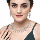 Rhodium-Plated White American Diamond Studded Tempted Necklace & Earrings Jewellery Set