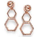 Rose Gold-Plated White American Diamond Studded Hexagon Shaped Necklace with Earrings Jewellery Set