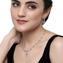 Rhodium-Plated Pink American Diamond Studded Heart Shaped Necklace & Earrings Jewellery Set