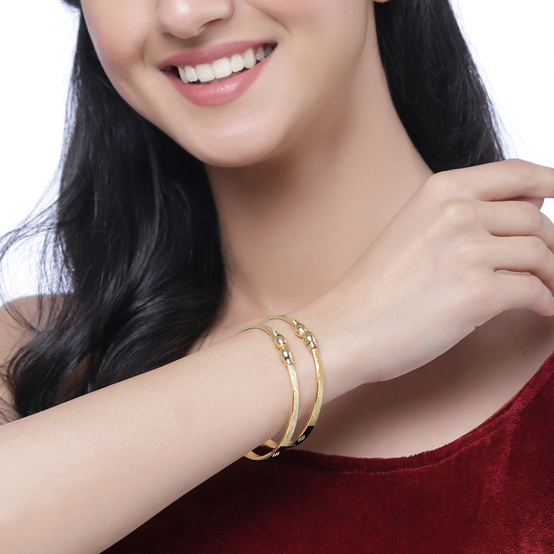 Gold-Plated Classic Black Textured Bangle Bracelets (Set Of 2)