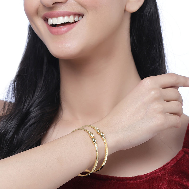 Gold-Plated Classic Black Textured Bangle Bracelets (Set Of 2)