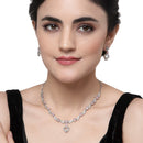 Rhodium-Plated Pink American Diamond Studded Heart Shaped Necklace & Earrings Jewellery Set