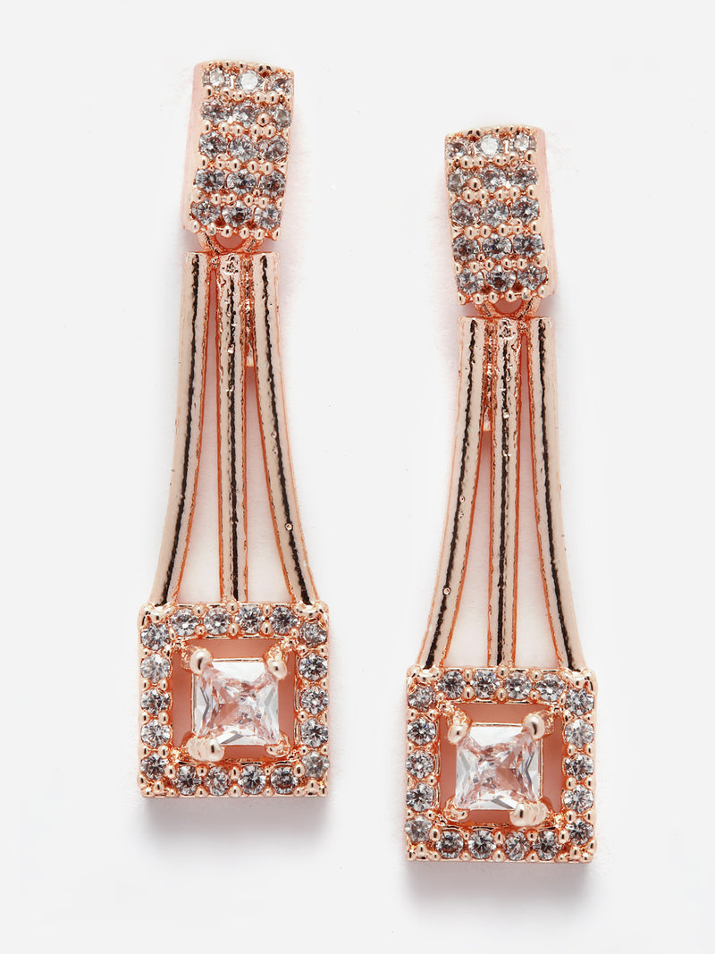 Rose Gold-Plated White American Diamond Studded Charismatic Necklace with Earrings Jewellery Set