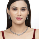 Rose Gold-Plated Gunmetal Toned Sea Green American Diamonds Studded Spheroid Necklace & Earrings Jewellery Set