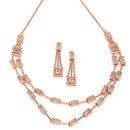 Rose Gold-Plated White American Diamond Studded Charismatic Necklace with Earrings Jewellery Set