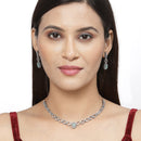 Rose Gold-Plated Gunmetal Toned Sea Green American Diamonds Studded Ovate Shaped Necklace & Earrings Jewellery Set