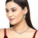 Rose Gold-Plated Gunmetal Toned Sea Green American Diamonds Studded Ovate Shaped Necklace & Earrings Jewellery Set