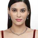 Rose Gold-Plated Gunmetal Toned White American Diamonds Studded Ovate Shaped Necklace & Earrings Jewellery Set