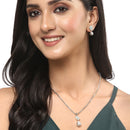 Rhodium-Plated Silver Toned Sea Green Cubic Zirconia studded Floral Shaped Cute Pendant with Earrings