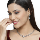 Rose Gold-Plated Gunmetal Toned White American Diamonds Studded Ovate Shaped Necklace & Earrings Jewellery Set