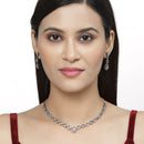 Rose Gold-Plated Gunmetal Toned Pink American Diamonds Studded Ovate Shaped Necklace & Earrings Jewellery Set