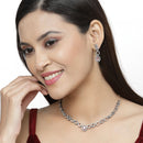 Rose Gold-Plated Gunmetal Toned Pink American Diamonds Studded Ovate Shaped Necklace & Earrings Jewellery Set