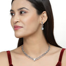 Rose Gold-Plated Gunmetal Toned White American Diamonds Studded Spheroid Necklace & Earrings Jewellery Set