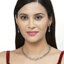 Rose Gold-Plated Gunmetal Toned Pink American Diamonds Studded Spheroid Necklace & Earrings Jewellery Set