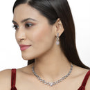 Rose Gold-Plated Gunmetal Toned Pink American Diamonds Studded Spheroid Necklace & Earrings Jewellery Set