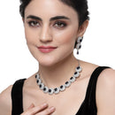 Rhodium-Plated Navy Blue Cubic Zirconia Studded Necklace with Earrings Jewellery Set