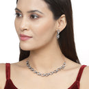 Rose Gold-Plated Gunmetal Toned White American Diamond Studded Disc-Shaped Necklace & Earrings Jewellery Set