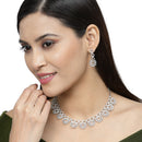 Rhodium-Plated White American Diamond Studded Classic Necklace with Earrings Jewellery Set