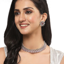 Oxidised Silver-Plated Red American Diamond & White Pearl Studded Necklace Earrings Jewellery Set