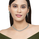 Rhodium-Plated Green American Diamond Studded Leaf Shaped Necklace with Earrings Jewellery Set
