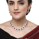 Rhodium-Plated Red Cubic Zirconia Studded Necklace with Earrings Jewellery Set
