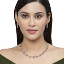 Rhodium-Plated American Diamond Studded Leaf & Circular Shaped Necklace With Earrings Set