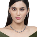 Rhodium-Plated American Diamond Studded Leaf & Circular Shaped Necklace With Earrings Set