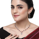Rhodium-Plated Red American Diamond Studded Heart Design Necklace & Earrings Jewellery Set