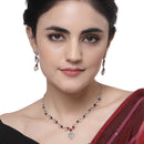 Rhodium-Plated Red American Diamond Studded Heart Design Necklace & Earrings Jewellery Set