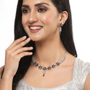 Rhodium-Plated Silver Toned Star Navy Blue American Diamond Studded Necklace Earrings Jewellery Set