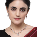 Rhodium-Plated Red American Diamond Studded Heart Shaped Necklace & Earrings Jewellery Set