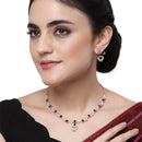 Rhodium-Plated Red American Diamond Studded Heart Shaped Necklace & Earrings Jewellery Set