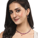 Oxidised Silver-Plated Red Round American Diamond Studded Necklace with Earrings Jewellery Set