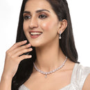 Oxidised Silver-Plated Pink Round American Diamond Studded Necklace with Earrings Jewellery Set