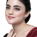 Rhodium-Plated Red American Diamond studded Floral Shaped Stud Earrings