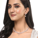 Oxidised Silver-Plated Pink Round American Diamond Studded Necklace with Earrings Jewellery Set